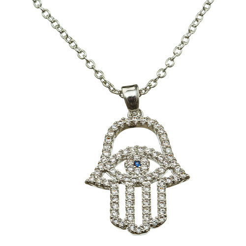 Nickel Hamsa Necklace with Stones