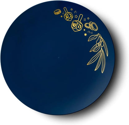 Chanukah Collection Plastic Plates Combo - 10.25"/7.5" (Pack of 32), Elegant Royal Blue & Gold Party Tableware