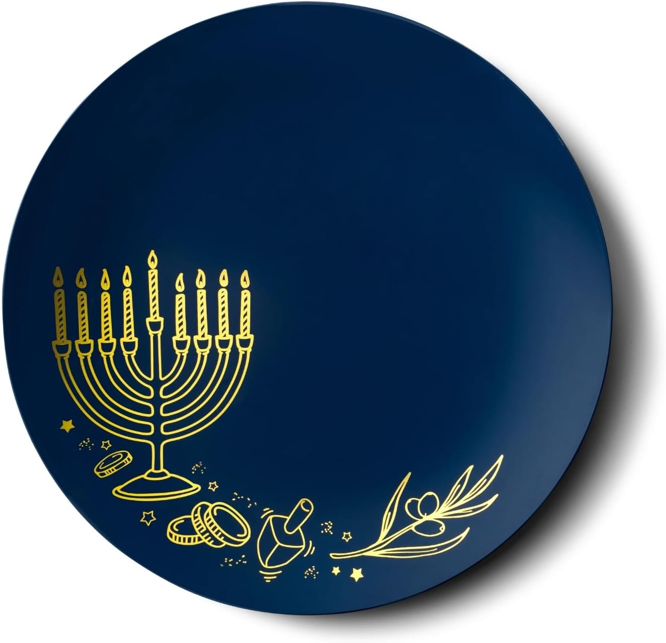 Chanukah Collection Plastic Plates Combo - 10.25"/7.5" (Pack of 32), Elegant Royal Blue & Gold Party Tableware