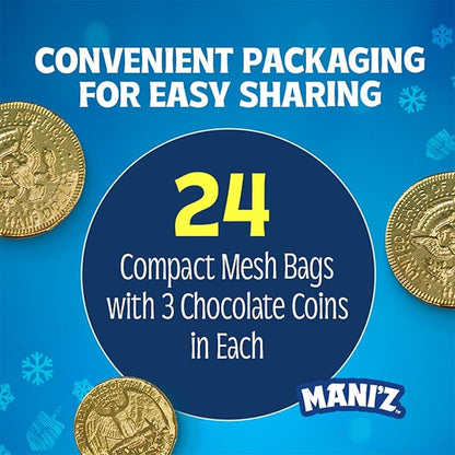 Milk Chocolate Gold Coins Box of 24 Mesh Bags - Hanukkah Gelt