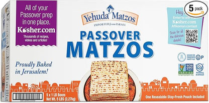 Yehuda Passover Matzos, 5 - 1 lb Packages with one Resealable Stay-Fresh Pouch, Baked Fresh for 2025