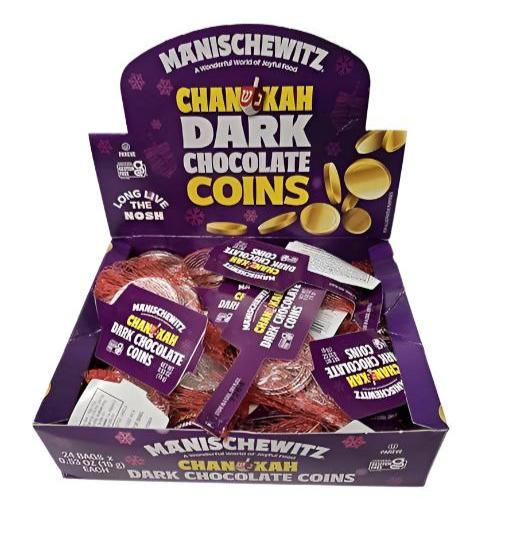 Dark Chocolate Silver Coins Box of 24 Mesh Bags - Hanukkah Gelt