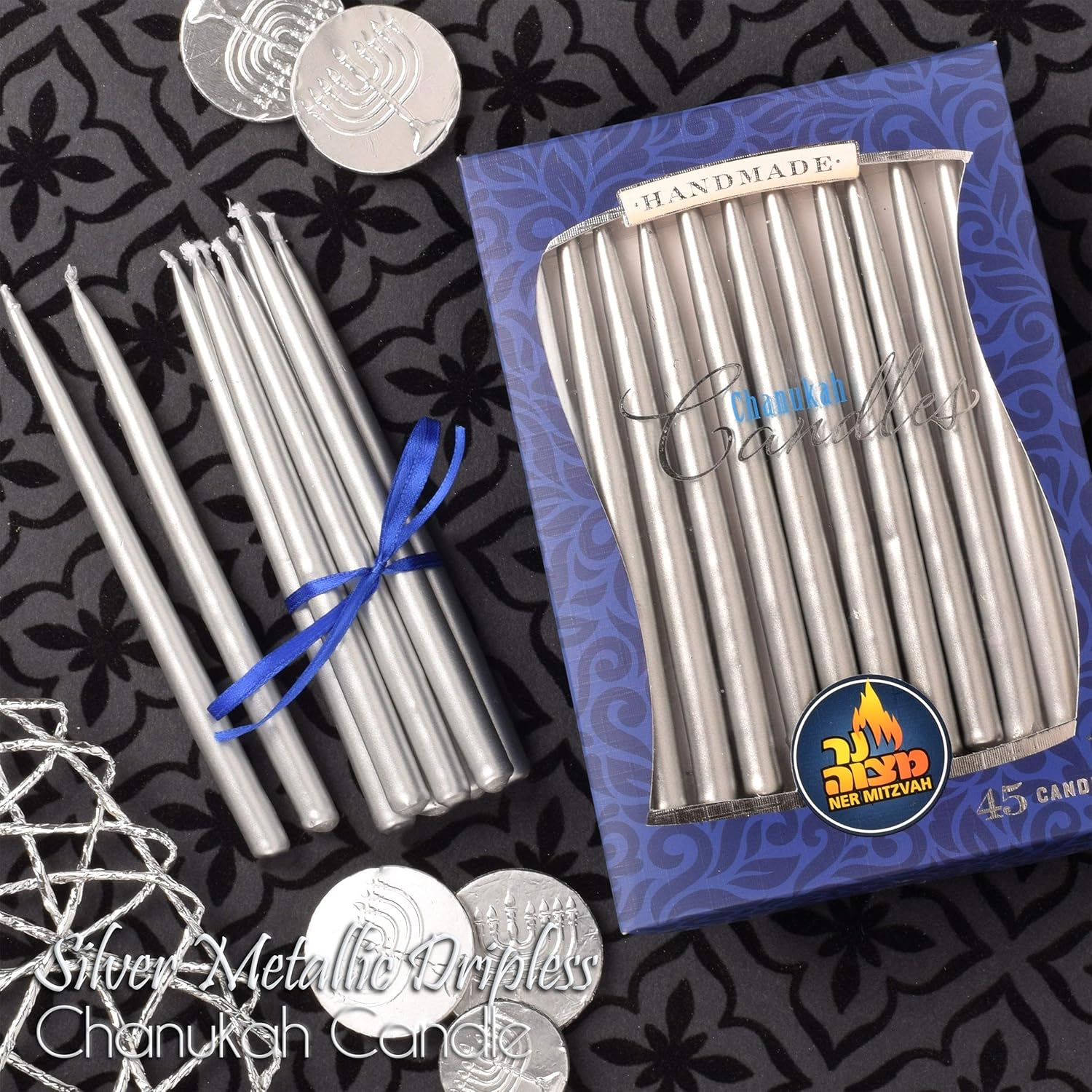 Metallic Silver Hanukkah Candles