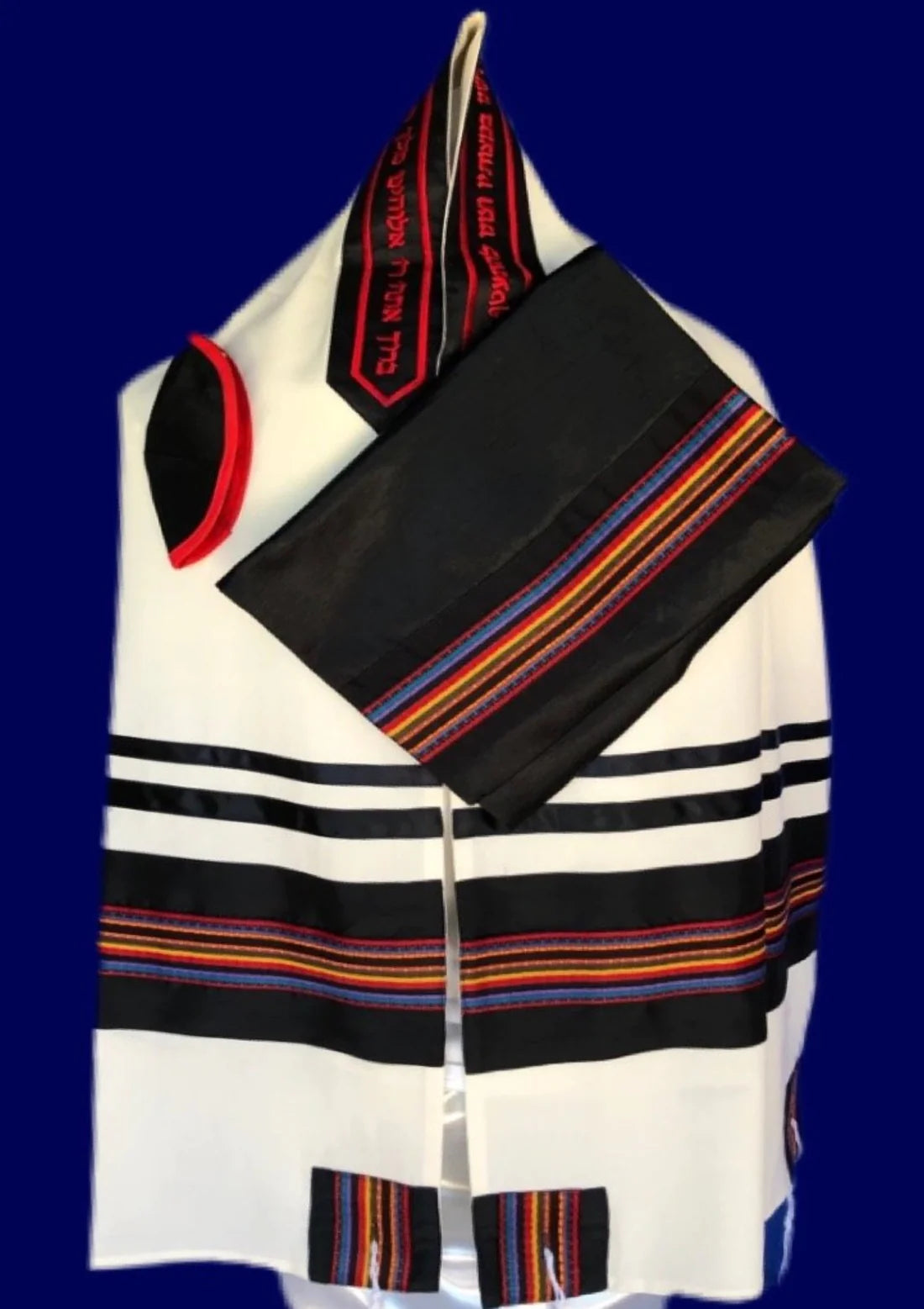 Elegant Cotton Tallit With Multicolored Design  #2