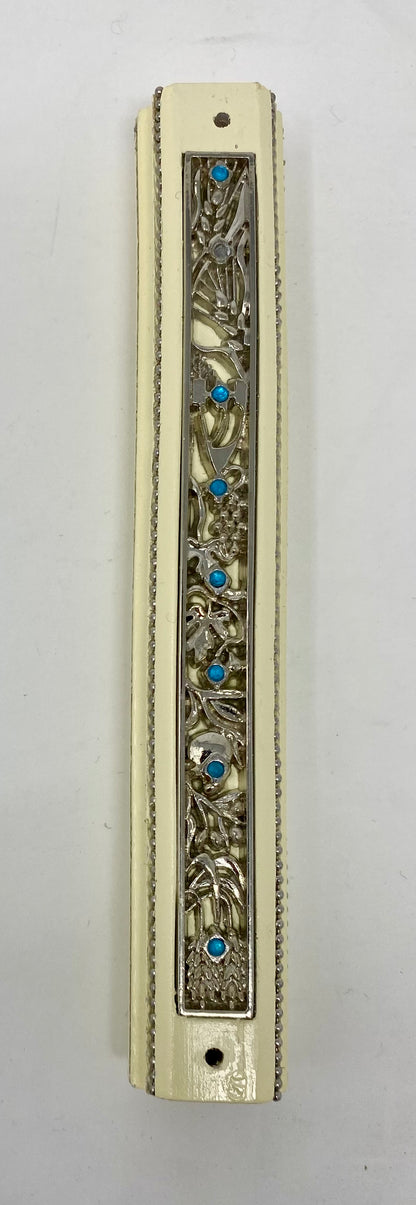 "Seven Species" Wood & Nickel Plate Mezuzah -12cm - 5 inch