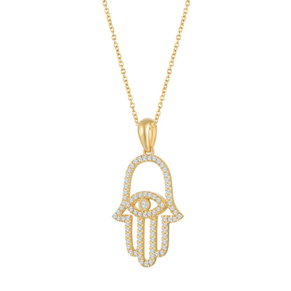 Hamsa Pendant - 14kt Yellow Gold - I Color Diamond. Round Brilliant 0.22 ctw VS2 Clarity