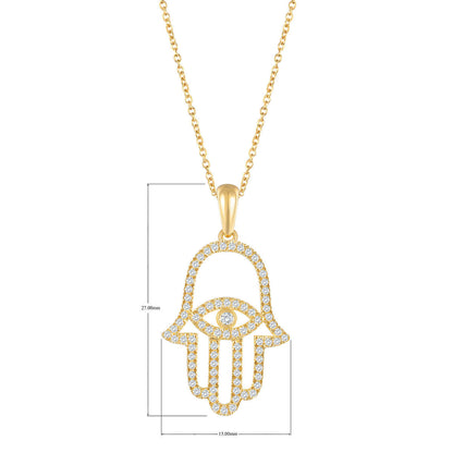 Hamsa Pendant - 14kt Yellow Gold - I Color Diamond. Round Brilliant 0.22 ctw VS2 Clarity