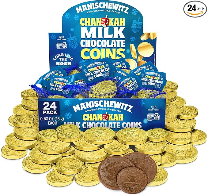 Milk Chocolate Gold Coins Box of 24 Mesh Bags - Hanukkah Gelt