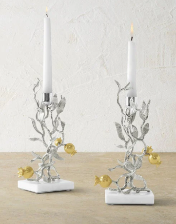 Pomegranate Silver & Gold Candleholders