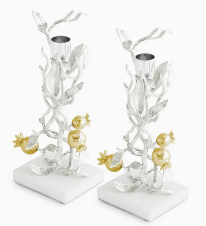 Pomegranate Silver & Gold Candleholders