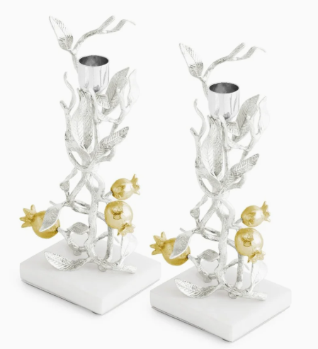 Pomegranate Silver & Gold Candleholders