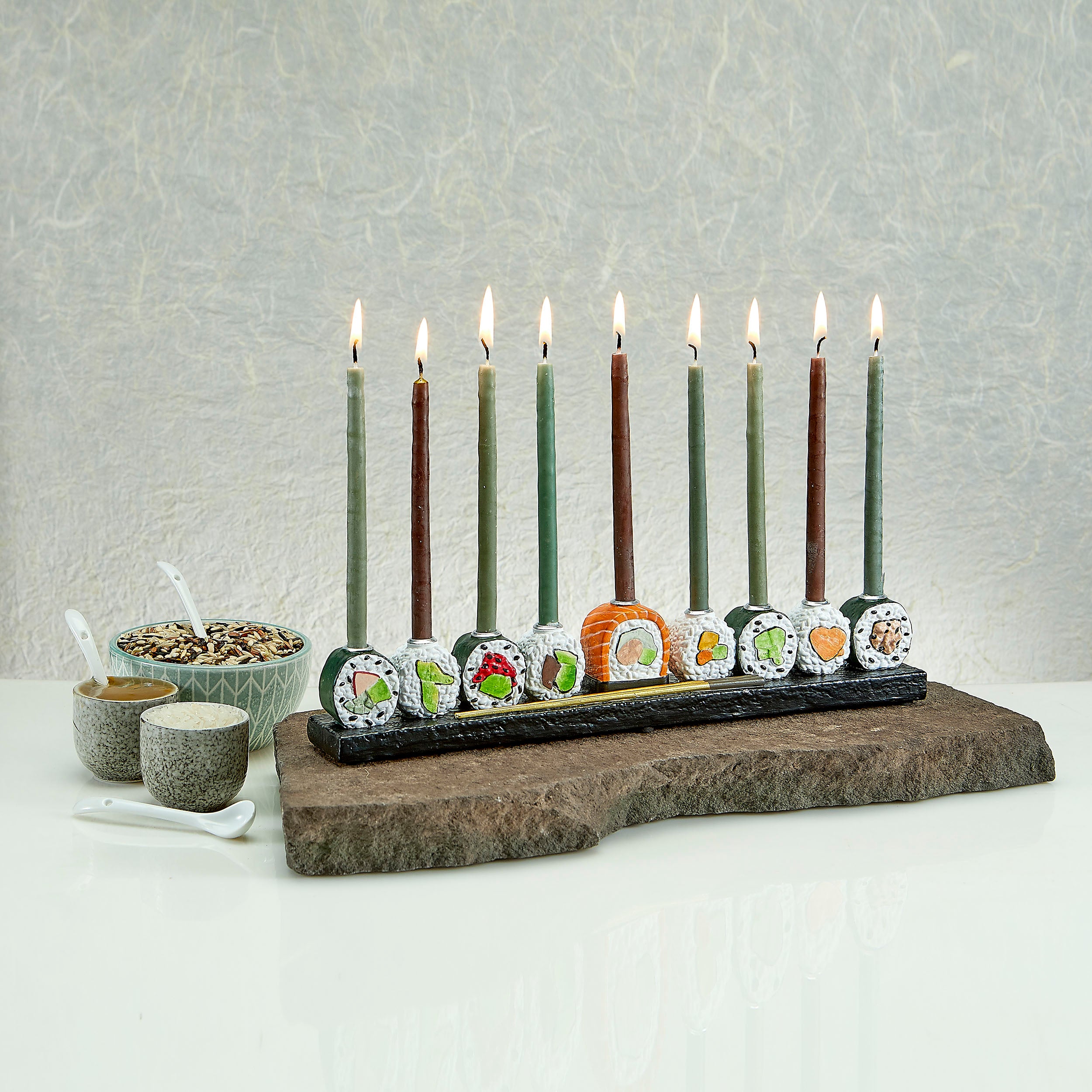 Sushi Menorah Hand-Painted Resin