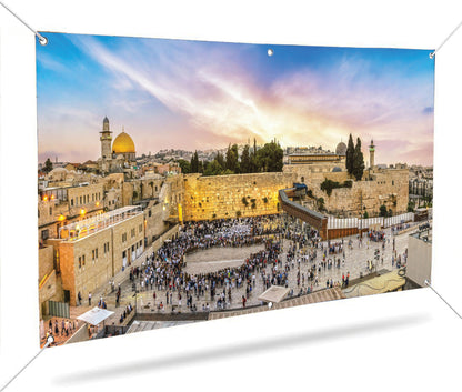 Kotel with Skyline - Sukkah Wall Mural "Premium Vinyl"