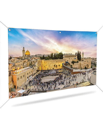 Kotel with Skyline - Sukkah Wall Mural "Premium Vinyl"