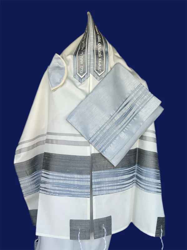 Elegant Light Blue and Silver Cotton Tallit