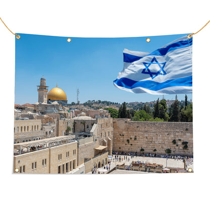 Kotel with Israeli Flag - Sukkah Wall Mural "Premium Vinyl"