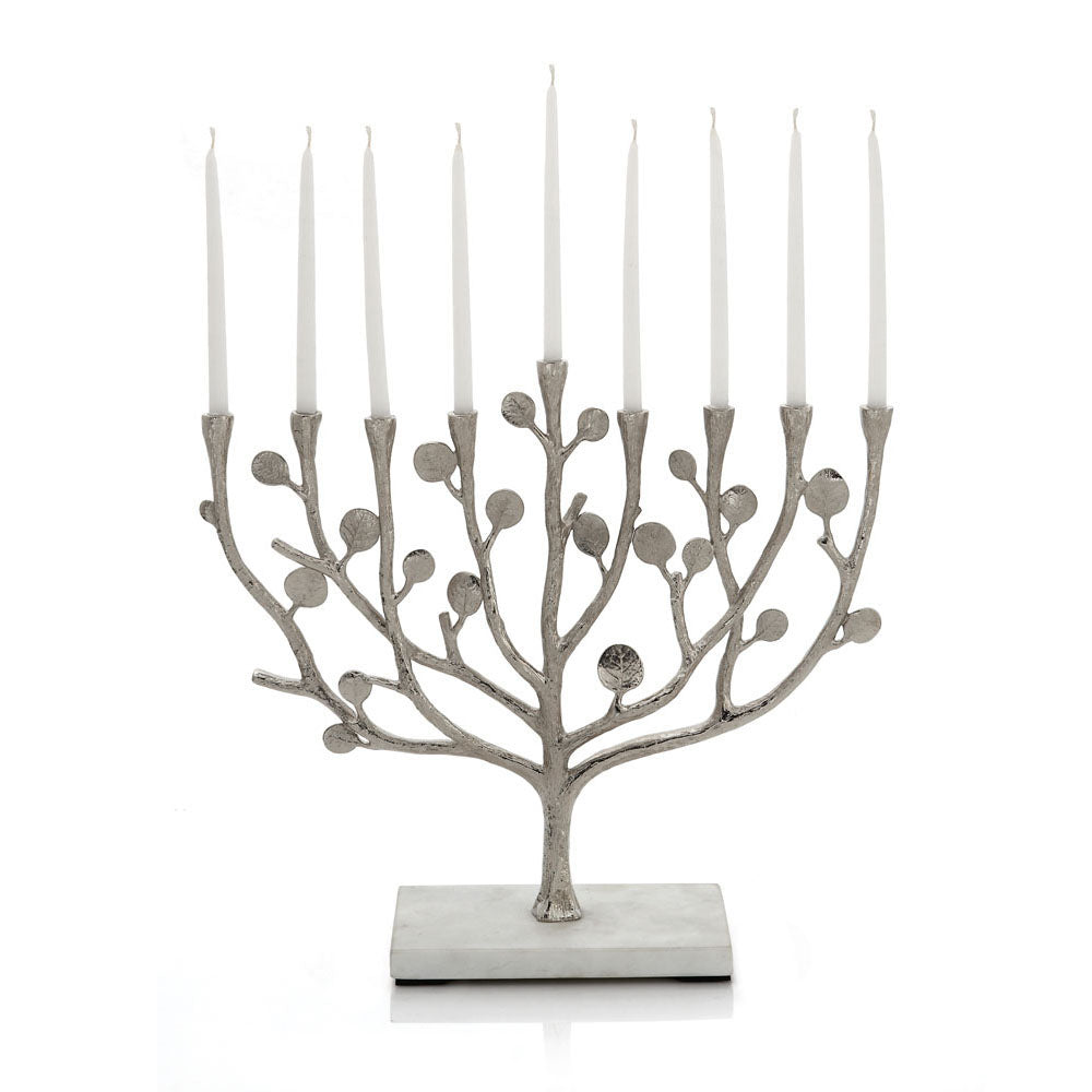 Botanical Leaf Menorah Nickel Plate and Marble Michael Aram Menorah - Mitzvahland.com All your Judaica Needs!