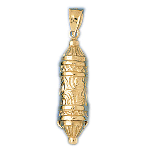 14K Gold 3D Decorative Jewish Mezuzah Pendant Jewelry - Mitzvahland.com All your Judaica Needs!