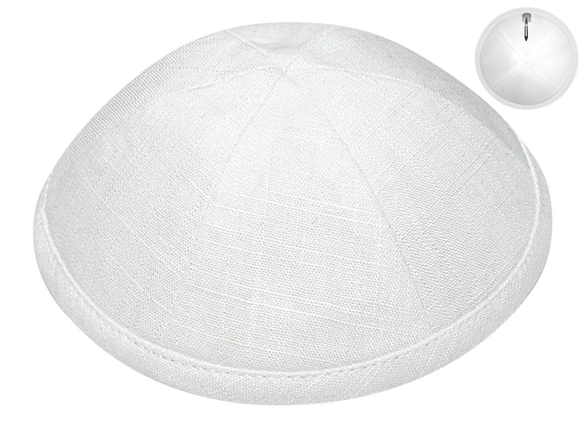 Bulk Quantity cheapest of White Linen Kippah with Elephant Heart Embroidery| Built in clip and white interior lining | 20 Kippahs