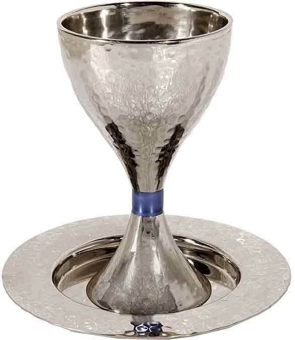 Hammered Kiddush Cup Modern - Blue Ring