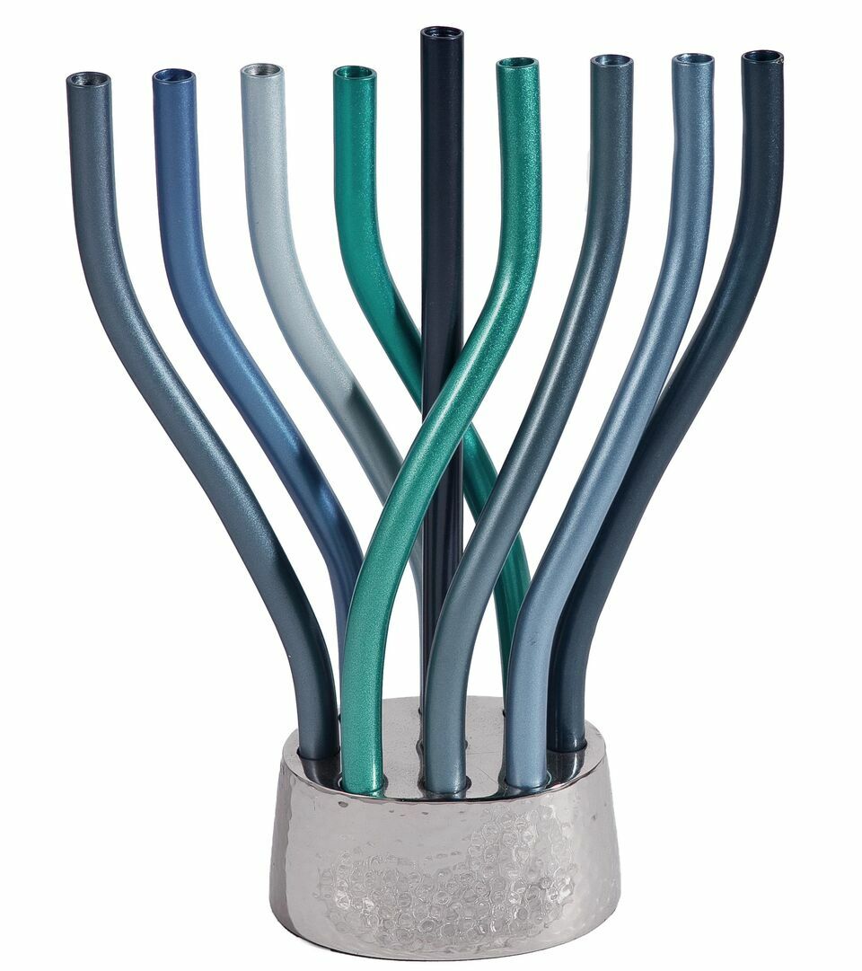 Emanuel Anodized Flame Menorah-- Blue