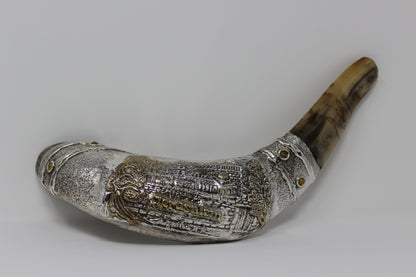 Sterling Silver plated Shofar with Jerusalem. 14 - 16"