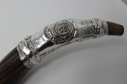 Yemenite Sterling Silver plated Shofar with city of Jerusalem. 44 - 47" <br/><font color="red">Free Shipping</font>