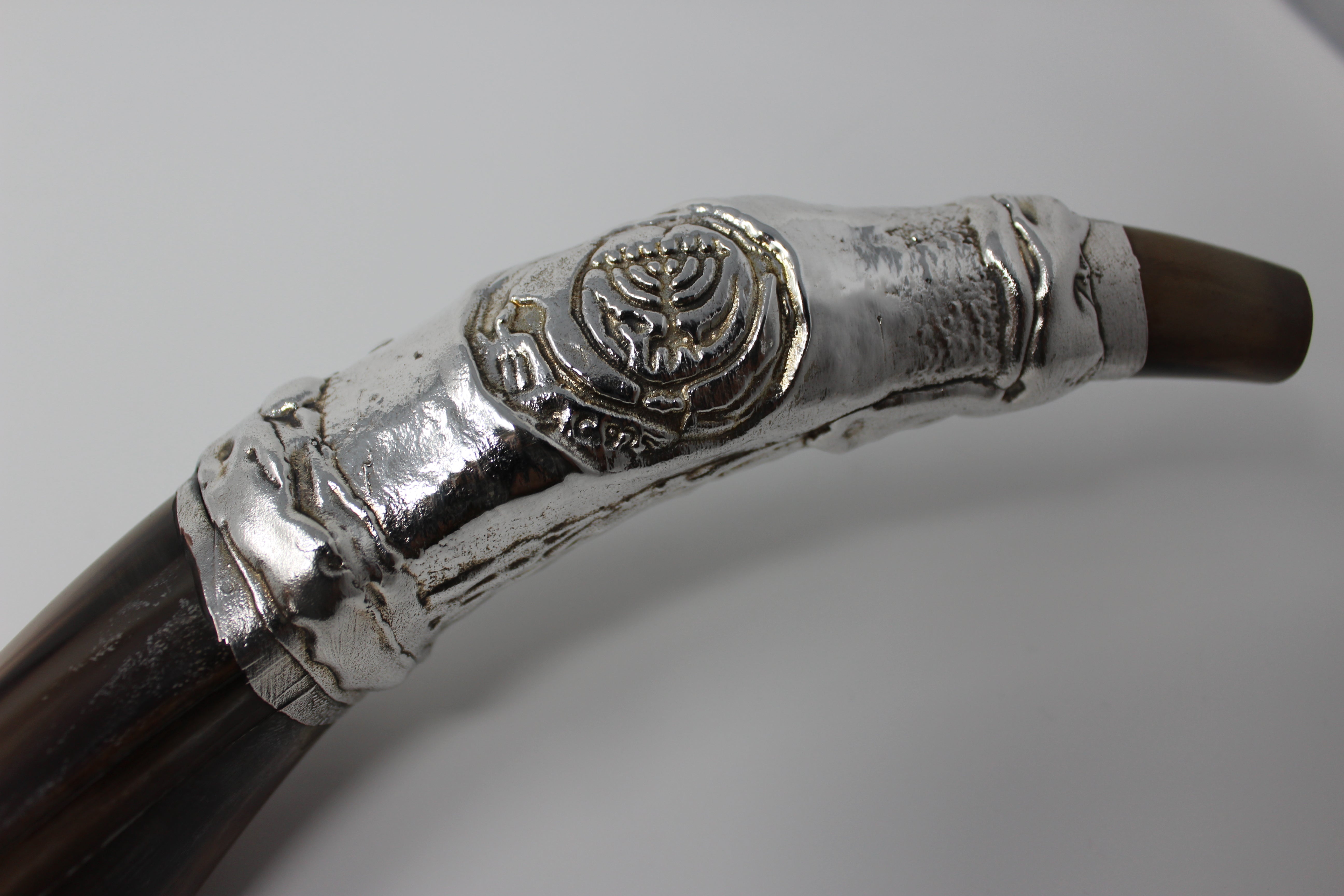 Yemenite Sterling Silver plated Shofar with city of Jerusalem. 44 - 47" <br/><font color="red">Free Shipping</font>