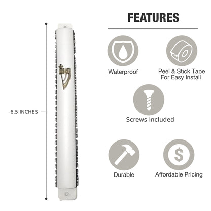 White Wooden Mezuzah with Metal Design