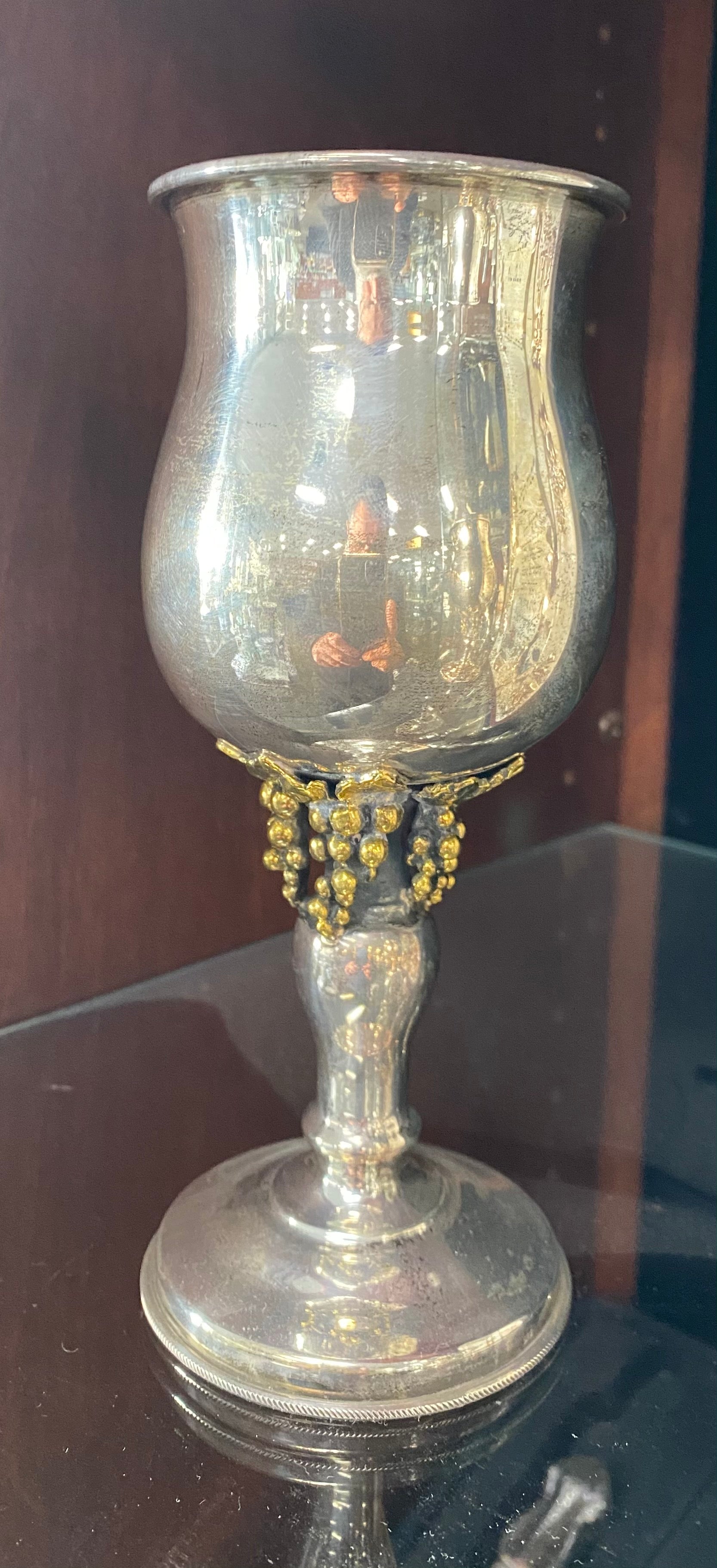 Silver Kiddush Cup with Gold Grape Cluster Goblet