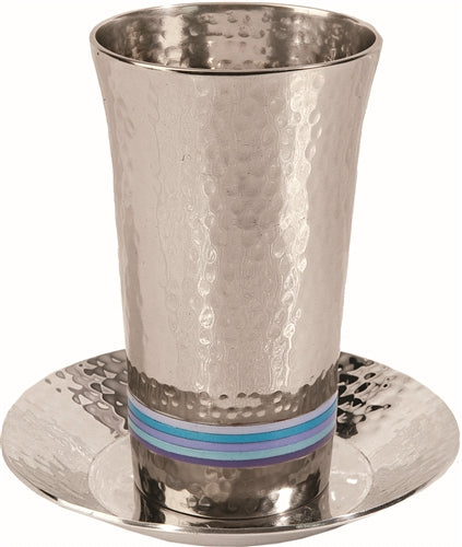 Blue Stripes Hammered  Kiddush Cup