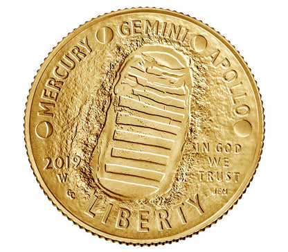 Apollo 11 50th Anniversary 2019 Uncirculated $5 Gold Coin - West Point Mint  - Mitzvahland.com All your Judaica Needs!